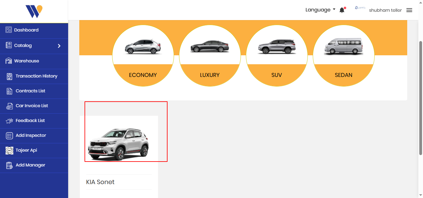 Select Car from Catalogue