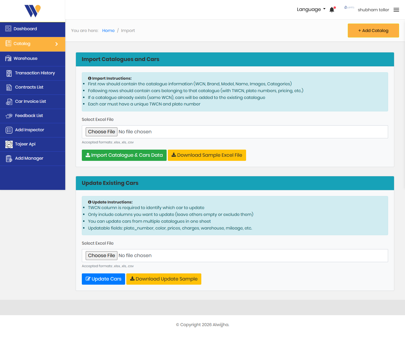 Import and Update Car Catalogues
