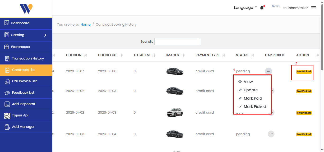 Contract Booking History